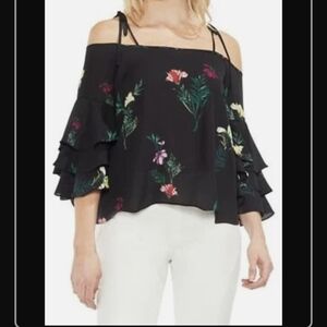 Vince Camuto Black Tropical Garden Off The Shoulder Top. Sz Med. NWOT.